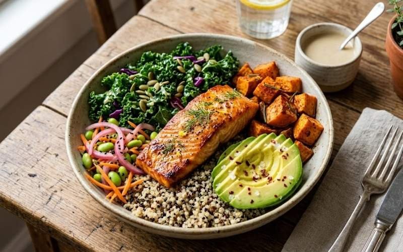 salmon and quinoa power bowl